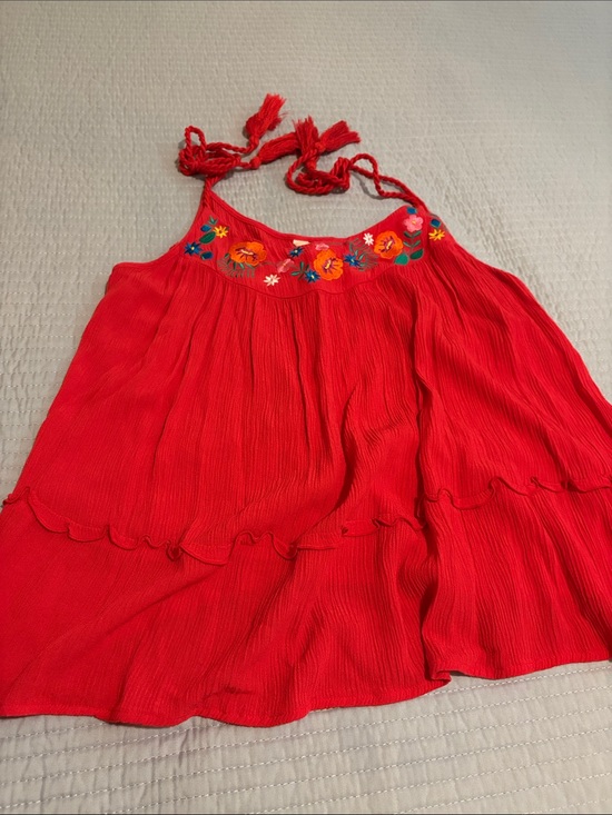 Tops - Arizona Jean Red floral Embroidered Boho Halter Tank Top